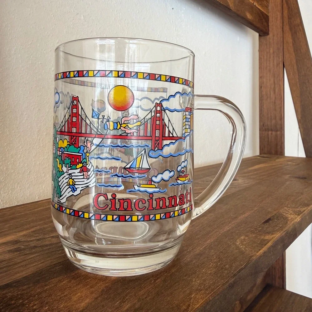 Vintage 1998 Luminarc Cincinnati Skyline Glass Beer Mug Souvenir Ohio